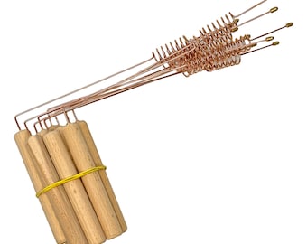 10 pcs Copper Dowsing Rods with Resonator | 5 Pairs of dowsing rods with wooden handles and bronze tip | Radiestesia Rods