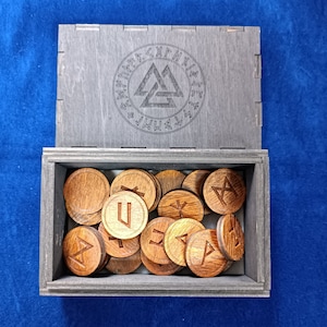 Wooden Circle Runic Set with Valknut Box | Elder Futhark Runes Set