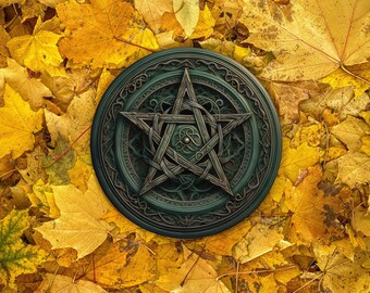 Azulejo de altar con pentáculo, altar con pentagrama, decoración de pared, altar de brujería, posavasos con pentagrama verde