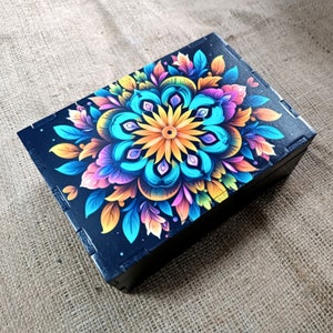 Scatola portaoggetti per tarocchi / Scatola in legno strega Mandala / Portagioie con stampa
