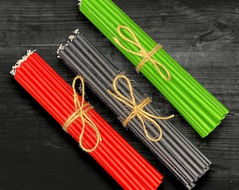 75 pcs Black, Red & Green Candles | Beeswax spell candles | Ritual candles | 45 min burning time