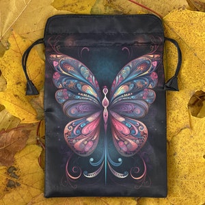 Seidentasche für Tarot oder Runen | Satin-Tarot-Beutel | Wrap für Tarot/Orakel/Runen mit Art Print Schmetterling