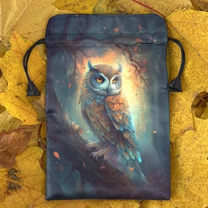 Seidentasche für Tarot oder Runen | Satin-Tarot-Beutel | Wrap für Tarot/Orakel/Runen mit Kunstdruck Eule