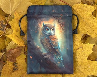 Silk Bag for Tarot or Runes | Satin Tarot pouch | Wrap for Tarot / Oracle / Runes  with Art Print Owl