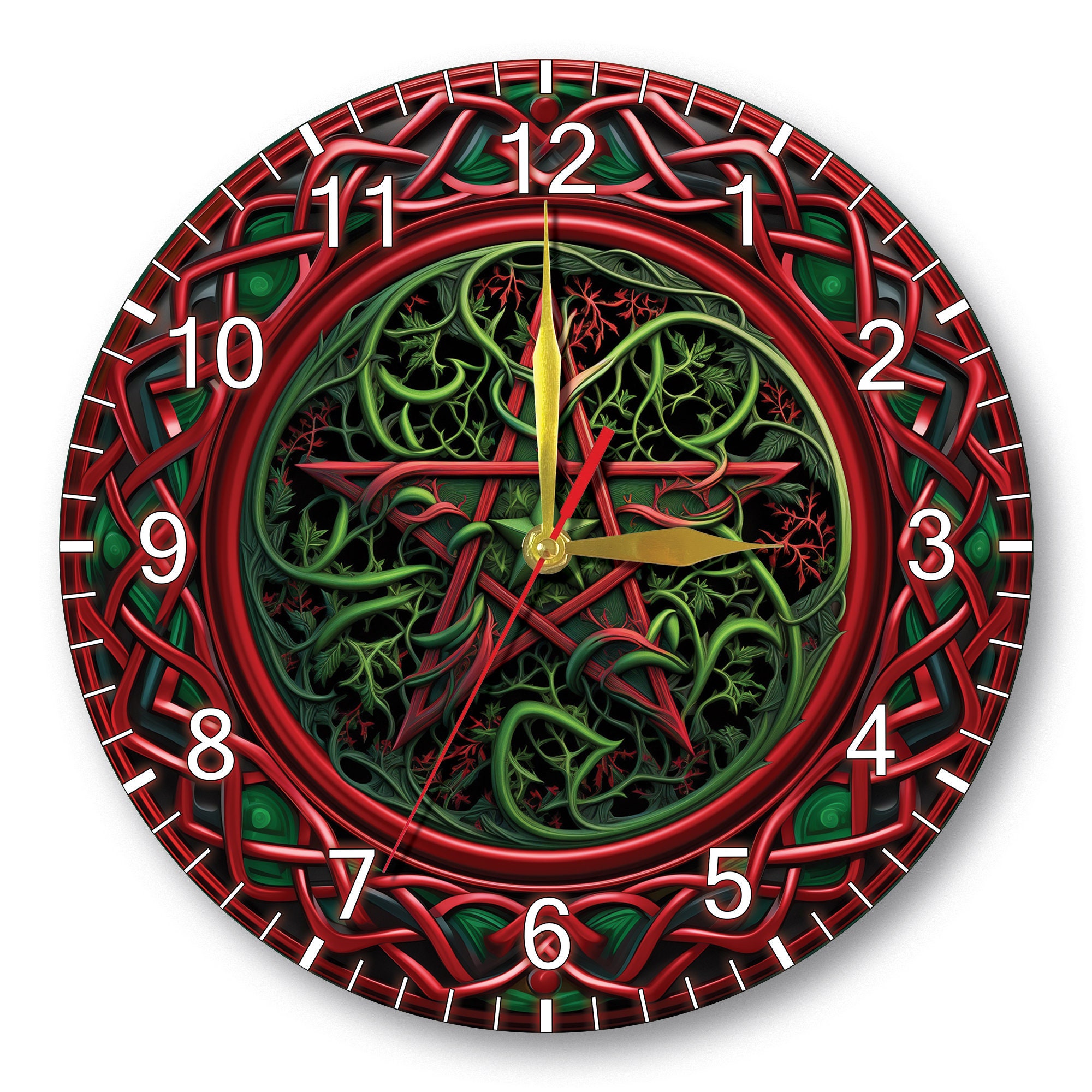 Withchy Wall Clock Red Pentagram | Unique Wall Clock for Wiccans