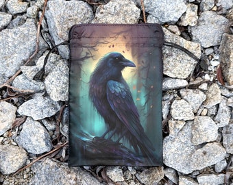 Silk Bag for Tarot or Runes | Satin Tarot pouch | Wrap for Tarot / Oracle / Runes  with Art Print Crow