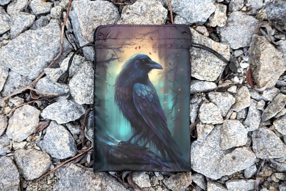Silk Bag for Tarot or Runes | Satin Tarot pouch | Wrap for Tarot / Oracle / Runes  with Art Print Crow