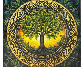 Altar Cloth Tree of Life | 24 inches Plush Tablecloth | Mat for Tarot and Runes | Tarot Reading Wrap