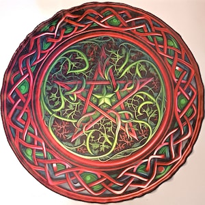 Altar Cloth Circle Pentagram | Round Plush Tablecloth | Mat for Tarot and Runes