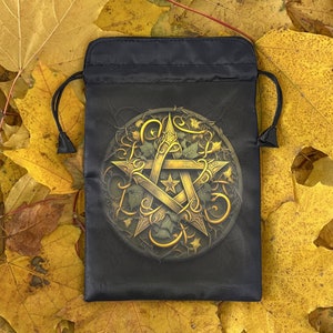 Sac en satin pour tarot ou runes | Pochette de tarot en soie | Écharpe pour tarot/oracle/runes avec impression d'art pentagramme