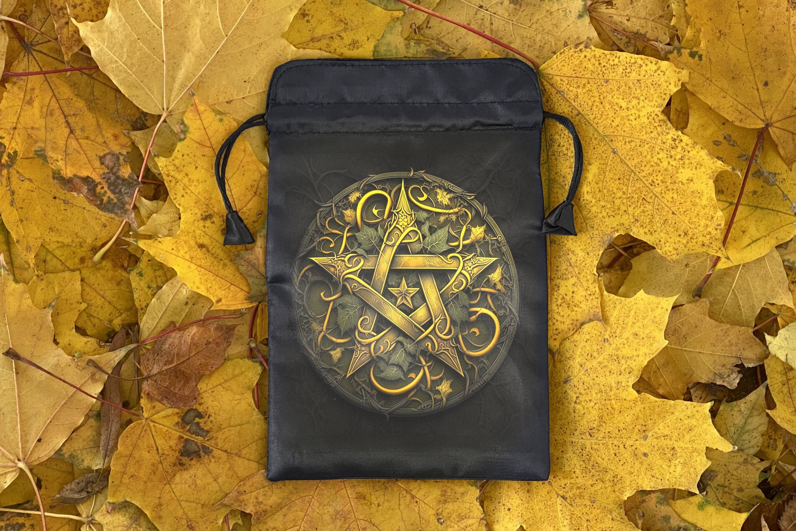 Satin Bag for Tarot or Runes | Silk Tarot pouch | Wrap for Tarot / Oracle / Runes  with Art Print Pentagram