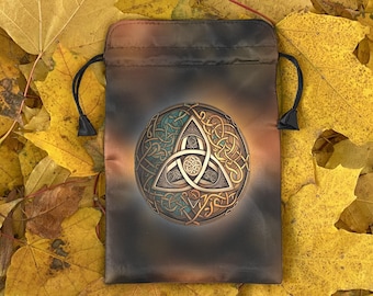 Silk Bag for Tarot or Runes | Satin Tarot pouch | Wrap for Tarot / Oracle / Runes  with Art Print Triquetra