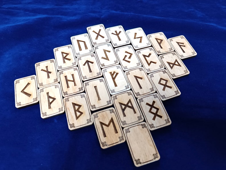 Runic Tile Set Wooden Norse Runes Set Elder Futhark With Velvet Pouch - Etsy