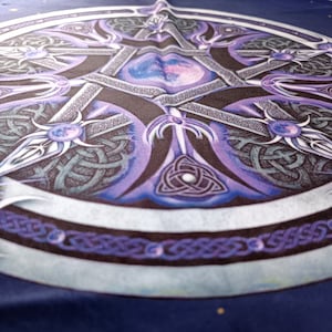 Altar Cloth Pentagram | Round Plush Tablecloth | Mat for Tarot and Runes