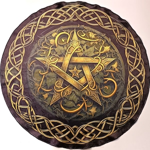 Altar Cloth Circle Pentacle | Round Plush Tablecloth | Mat for Tarot and Runes
