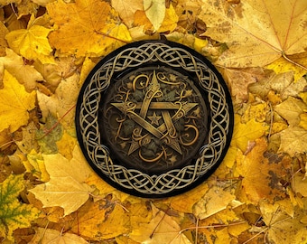 Azulejo de altar con pentáculo, altar con pentagrama, decoración de pared, altar de brujería, posavasos con pentagrama amarillo