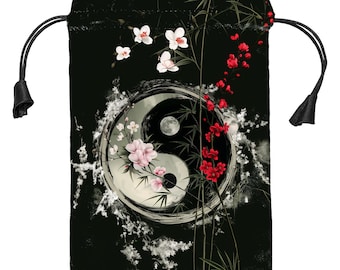 Silk Bag for Tarot Yin Yang | Satin Tarot pouch | Wrap for Tarot / Oracle / Runes  with Art Print Tao