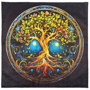 Altar Cloth Celtic Tree | 24 inches Plush Tablecloth | Mat for Tarot and Runes | Tarot Reading Wrap