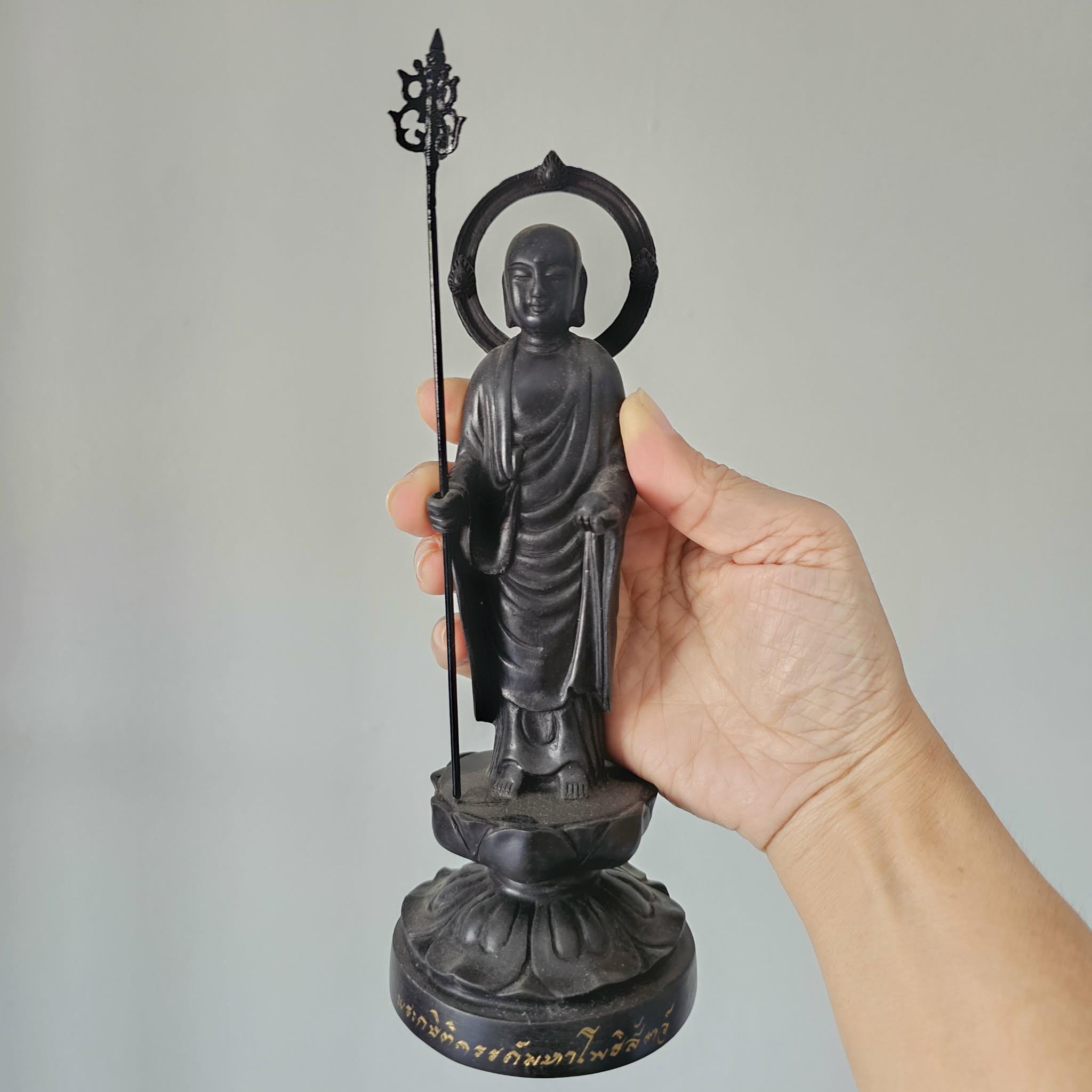 地蔵菩薩像 – 金属製のディ・ザン・ワン（取り外し可能な杖付き