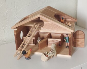 Handmade Ash Wood Farmhouse Barn Toy: Montessori Waldorf Pretend Play