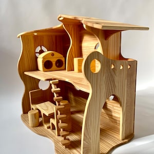 Mini Waldorf Wooden Dollhouse with Optional Furniture: Montessori Toy