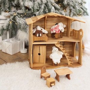 Mimi Wooden Dollhouse, Waldorf-Inspired Play for Toddlers, Handmade Wooden Toys for 1–5 Years Old, Toddler Christmas Gift