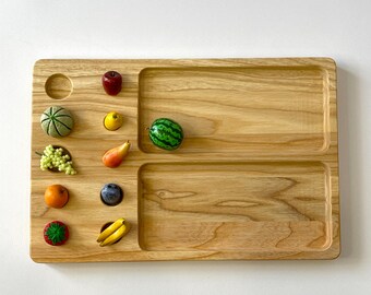 Wooden Sorting Tray with Mini Fruits – Montessori Inspired, Eco Toddler Toy