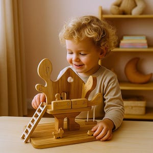 Handmade Wooden Treehouse Dollhouse: Montessori Playset with Figures