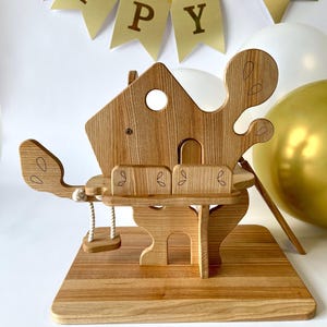 Wooden Waldorf Treehouse Playset – Montessori Dollhouse with 4 Figures & Ladder, Assembly Required