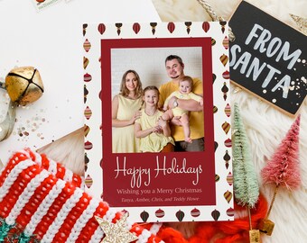Editable Christmas Card Template, Christmas Ornament Pattern, Printable Family Holiday Card, Digital Download