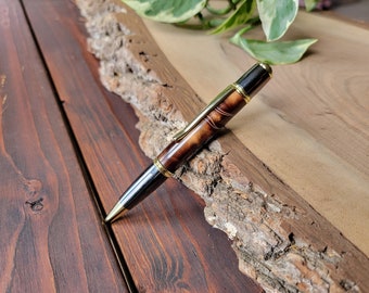 Handcrafted Gatsby Grande Pen in Gold Gunmetal and Lava Bright Acrylic