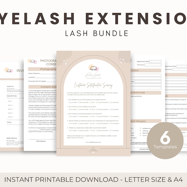 Eyelash Extension Consent Forms, Editable Lash Templates, Lash Tech Consultation, Esthetician Forms, Eyelash Forms, Eyelash Forms Bundle