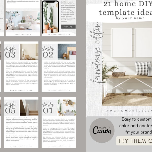 Modèle de décoration intérieure| Modèle DIY pour la maison| Modèle canevas d'ebook | Modèles de toile de design d'intérieur | Modèle de revente de DPP | Modèle esthétique