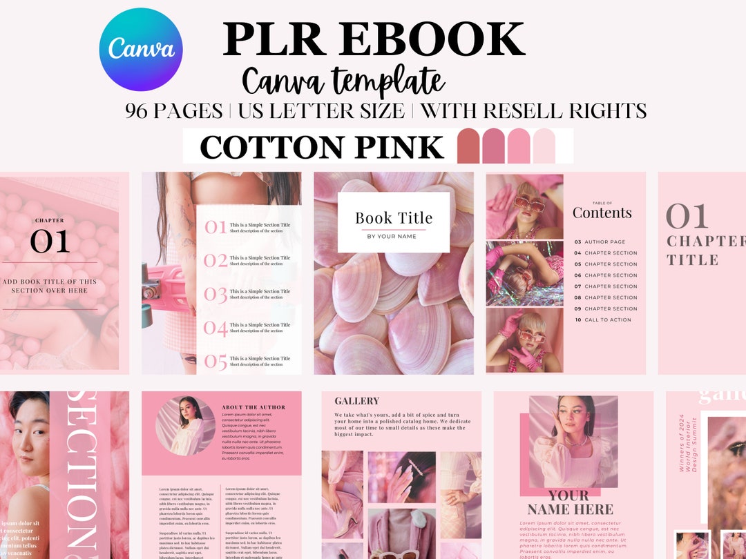 Pink Ebook Template Theme, PLR Cotton Pink Ebook Canva Template, Lead ...