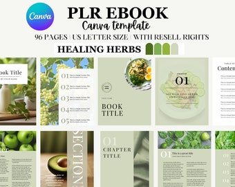 Grön e-bok Canva-mall, 96-sidig arbetsbok med PLR