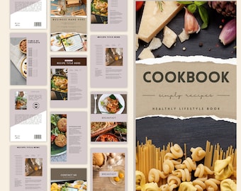 Cookbook Template | Recipe Book Template | Editable Canva eBook | Recipe Card | Meal Planner | Recipe Page Workbook