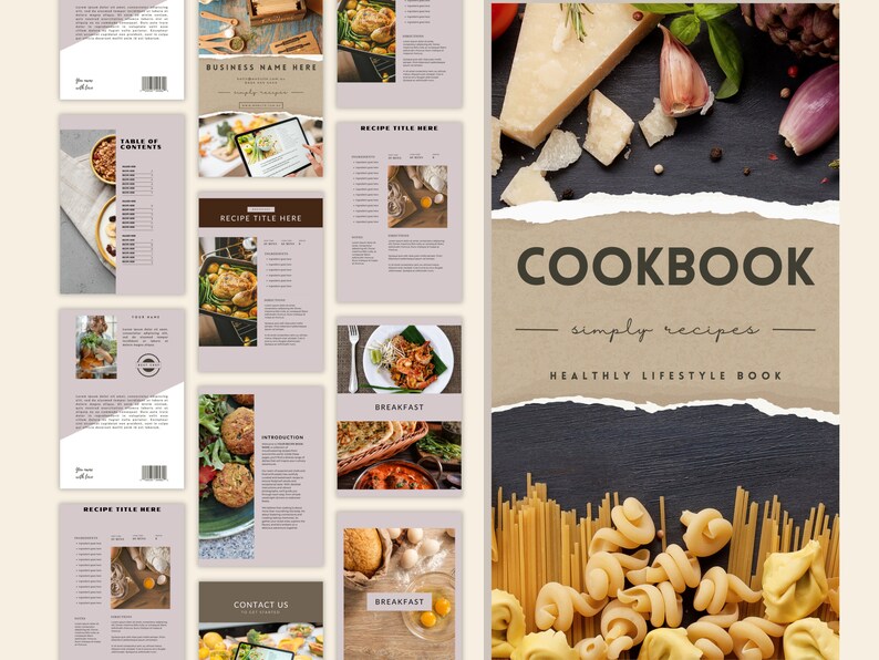 Editable Recipe Ebook Template | Purple Cookbook, Meal Planner (canva ...