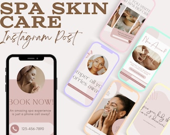 Skincare Instagram Post Templates, Spa Branding Kit (Digital Download)