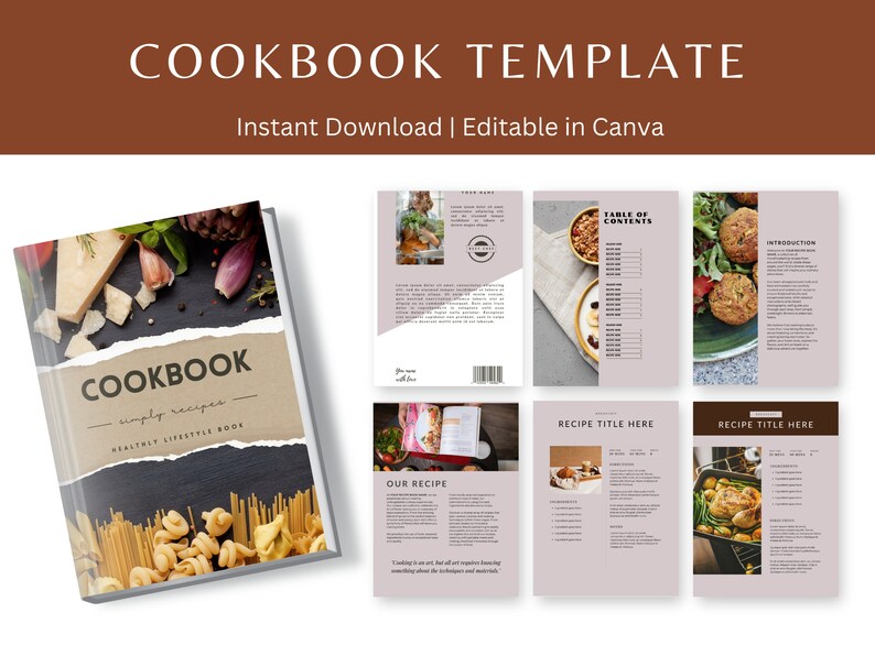 Editable Recipe Ebook Template | Purple Cookbook, Meal Planner (canva ...