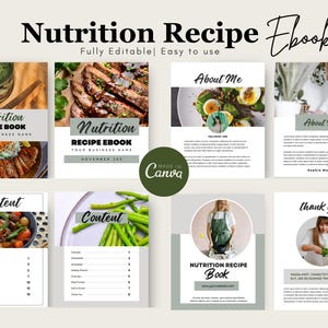 Modèle de livre de nutrition modifiable | Modèle de livre électronique de recettes | eBook modifiable sur toile | Carte de recette | Planificateur de repas | Cahier d'exercices de la page de recettes