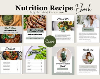 Editable Nutrition Recipe eBook Template | Canva Meal Planner (PDF)