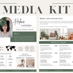 Green Media Kit Template| Instagram Media Kit| Influencer Rate Sheet Template| Blogger Press Kit | Facebook Tiktok Instagram Template