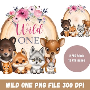 Wild One 1st Birthday Safari Jungle Animals Kids Design Watercolor effect T-shirt transfer design PNG, Digital Download