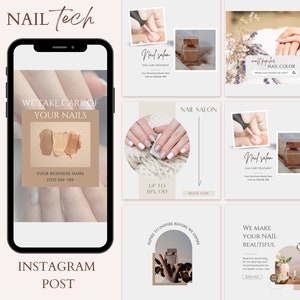 Nail Tech Instagram Post Template, Editable Social Media (PDF)
