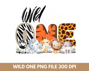 Wild One Safaritiere PNG, 1st Birthday Design (Digitaler Download)