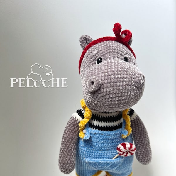 Amigurumi Toy hippopotamus, a hippopotamus in overalls - Highest quality to knit, knitted hippo Easter gift