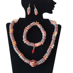Ensembles de bijoux en perles à la mode africains faits main pour femme, 3 pièces collier bracelet boucles d&#39;oreilles bijoux de fête de mariage