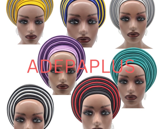 Handmade African Turban Gele Headwrap (One Size Fits Most - Stretchy), Handmade African Head Wrap, Auto Gele, Colorful Head Tie for Women