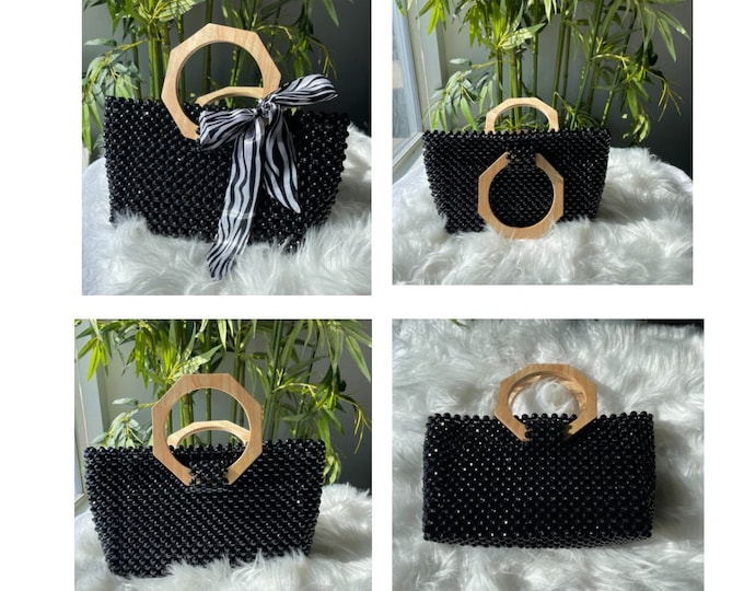 Fashionable Handmade Beaded Black Handbag for Women Bag Clutch Purse Party Wedding Evening Bags