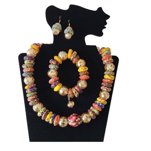 Ensembles de bijoux en perles à la mode africains faits main pour femme, 3 pièces collier bracelet boucles d&#39;oreilles bijoux de fête de mariage